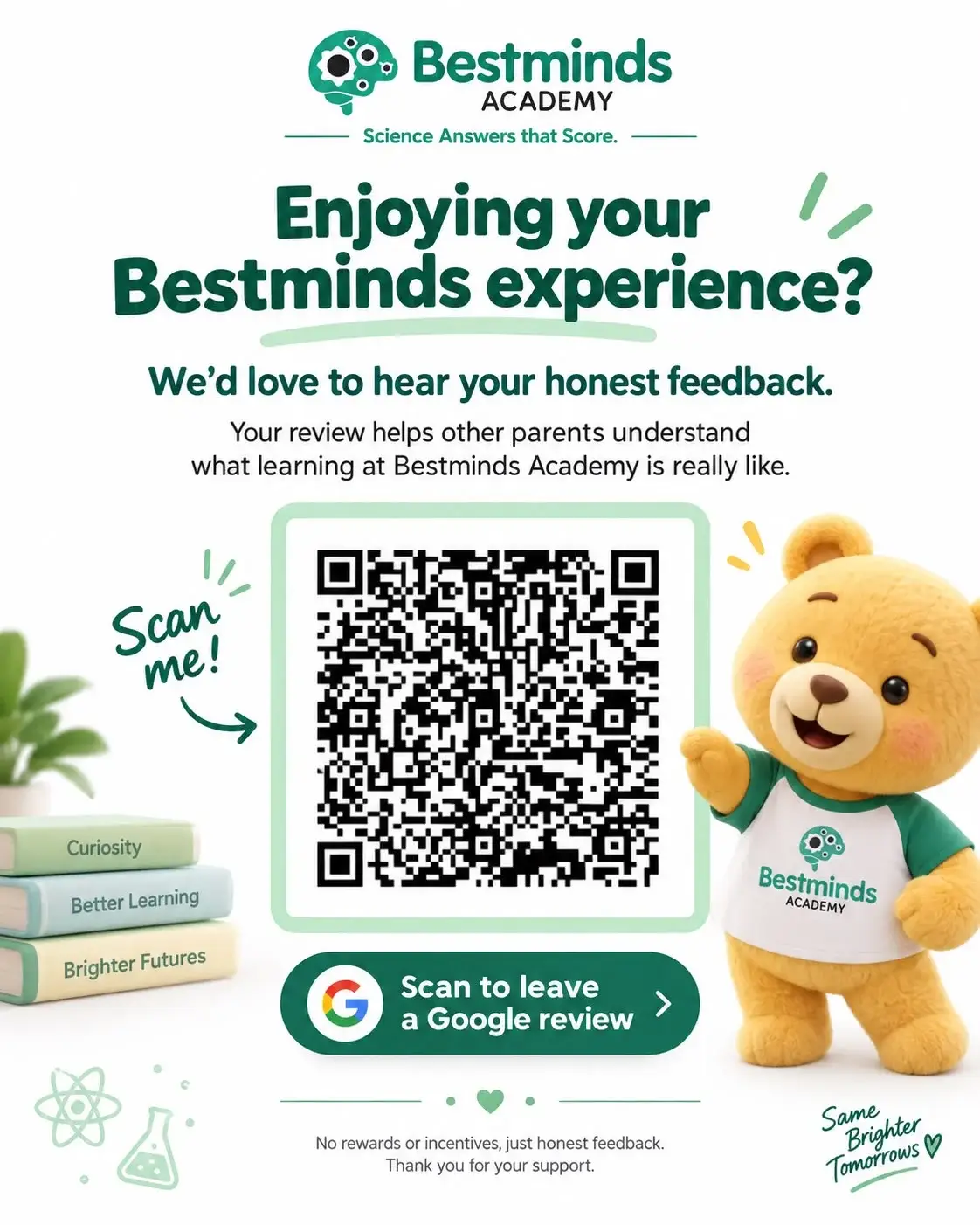 Bestminds Academy Google review QR code