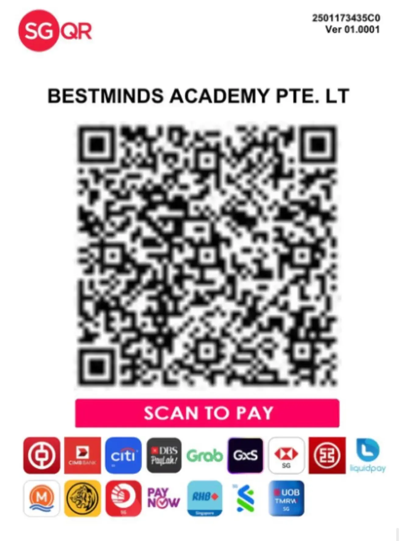 Bestminds Academy PayNow QR code for payment to Bestminds Academy Pte. Ltd.